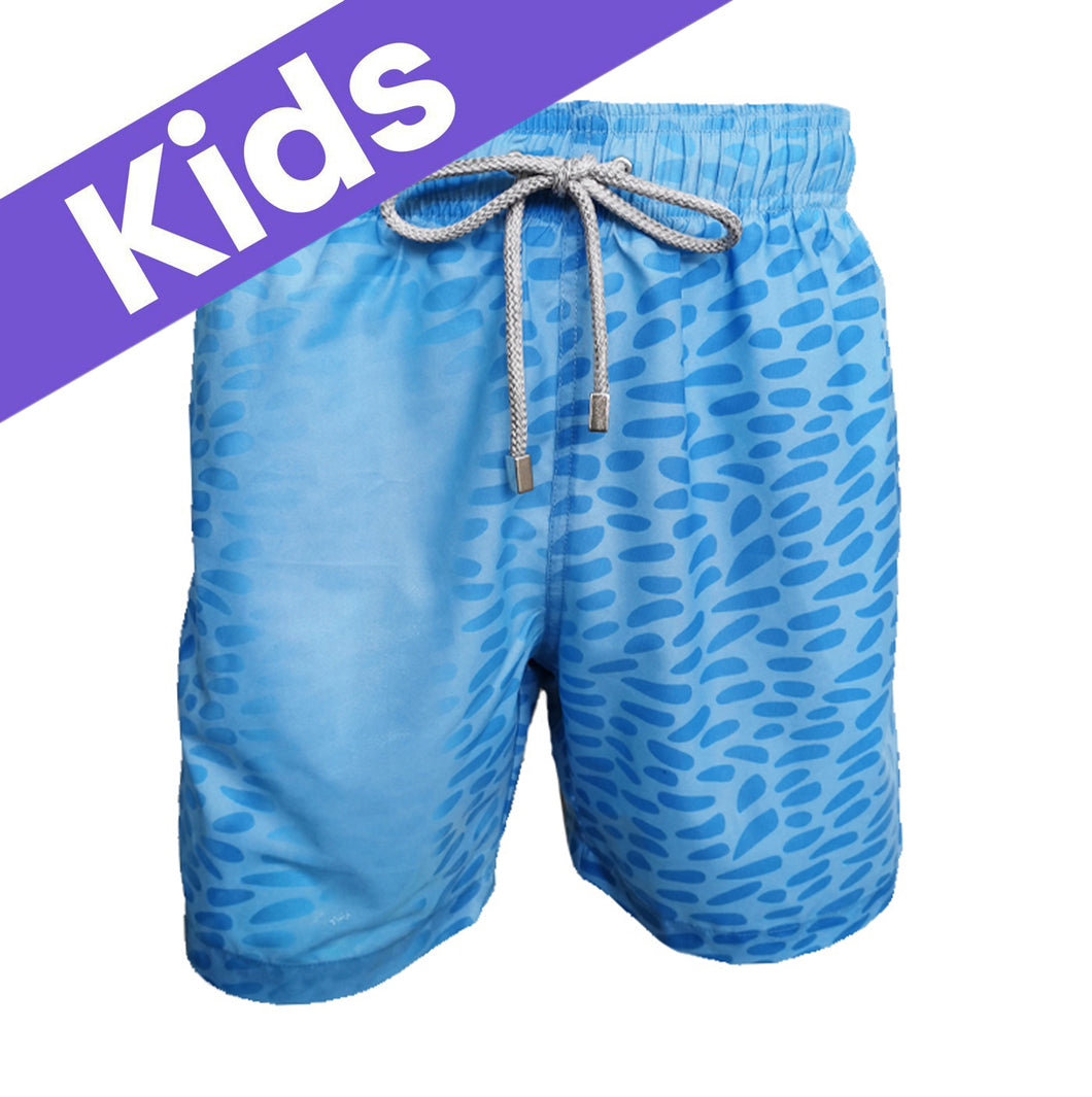 Kids Blue Cheetah Color-Changing Swim Trunks