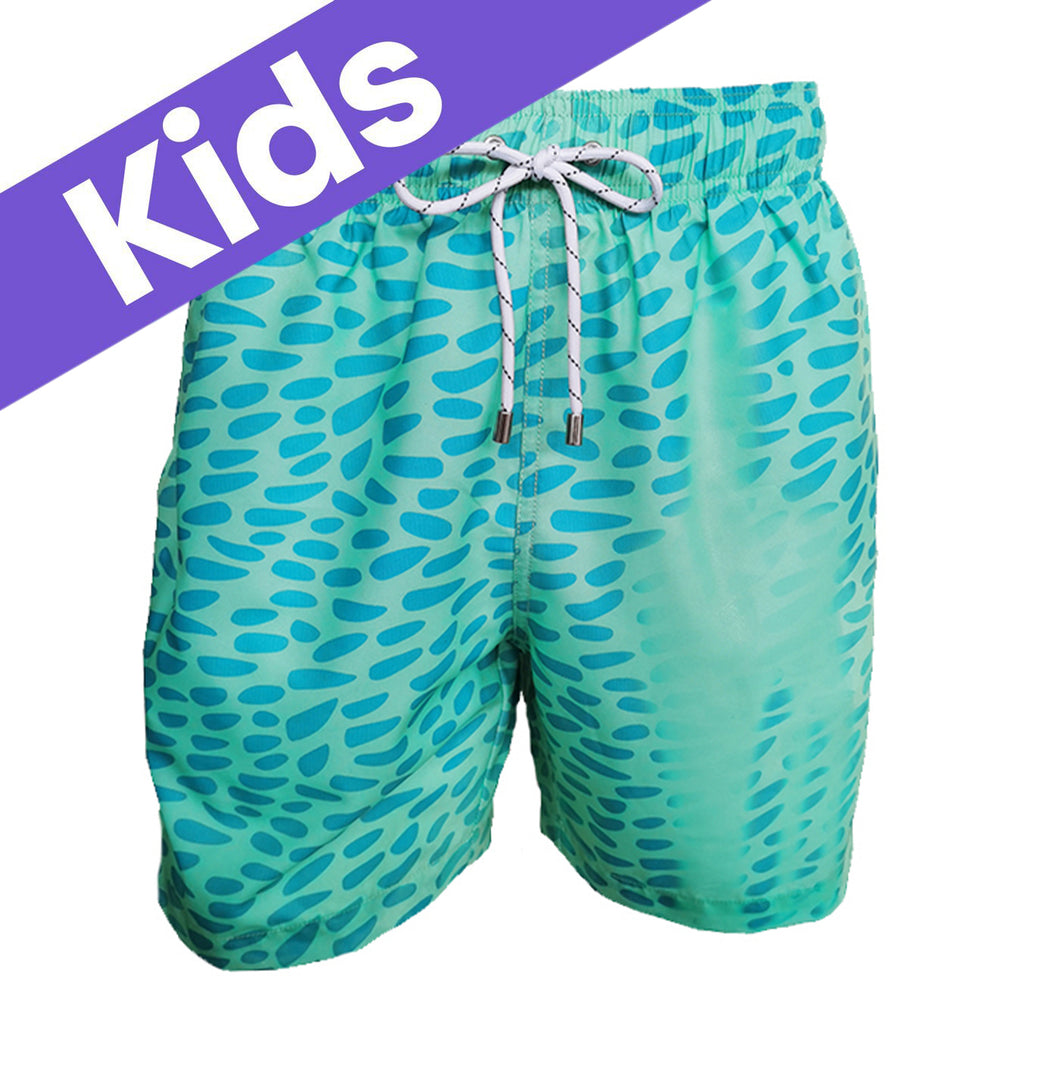 Kids Green Cheetah Color-Changing Swim Trunks